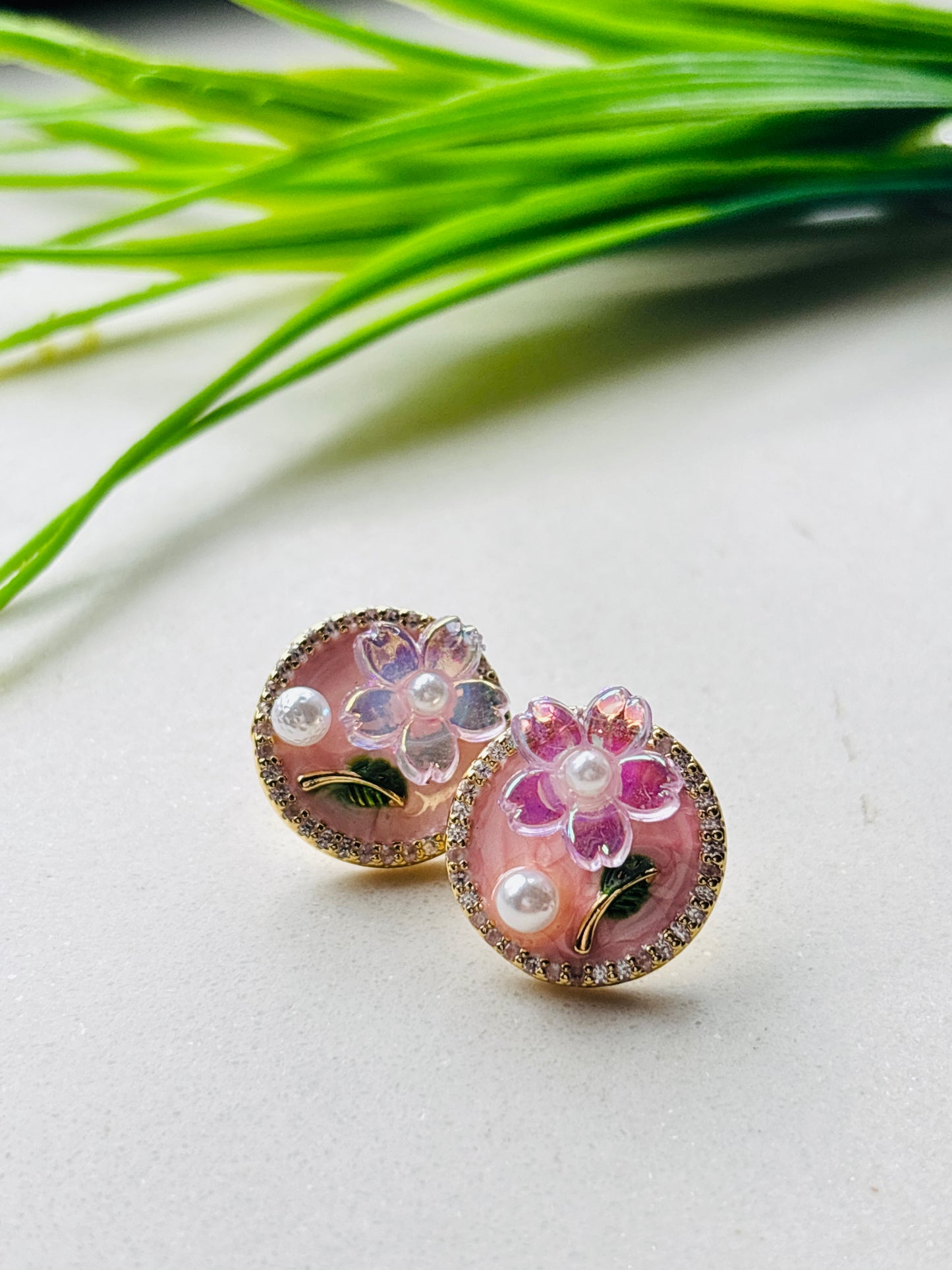 Vintage Peach Floral Studs