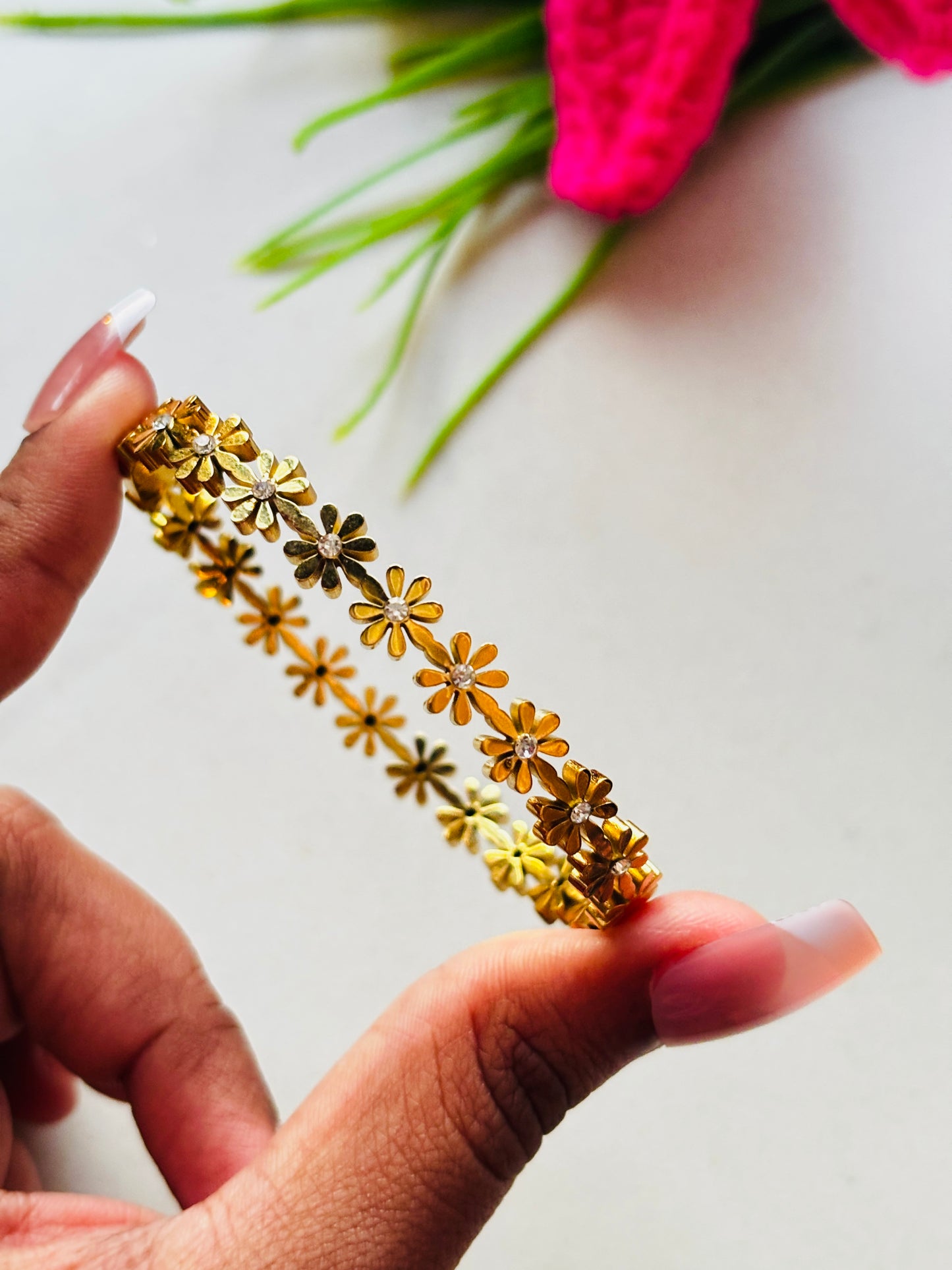 Gold Pave Floral Link Kada