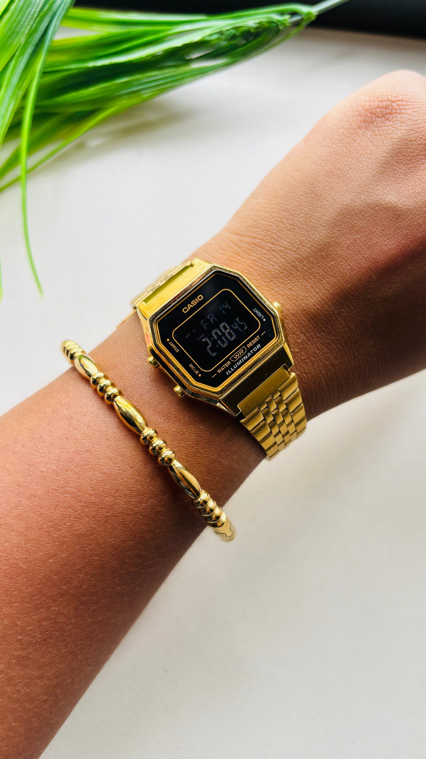 Gold-Toned Bead & Oval-Link Slip-On Bangle