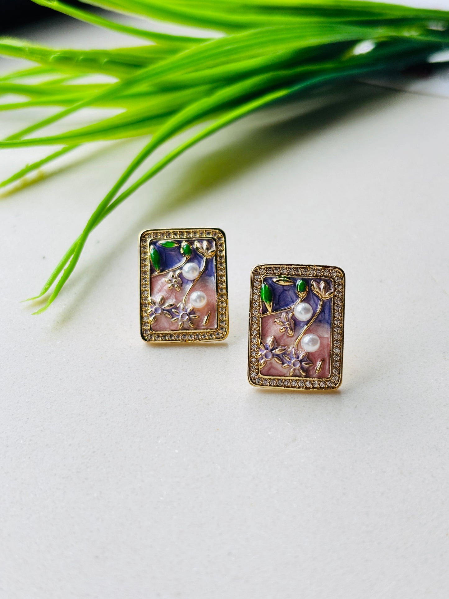 Vintage Purple Pink Square Studs