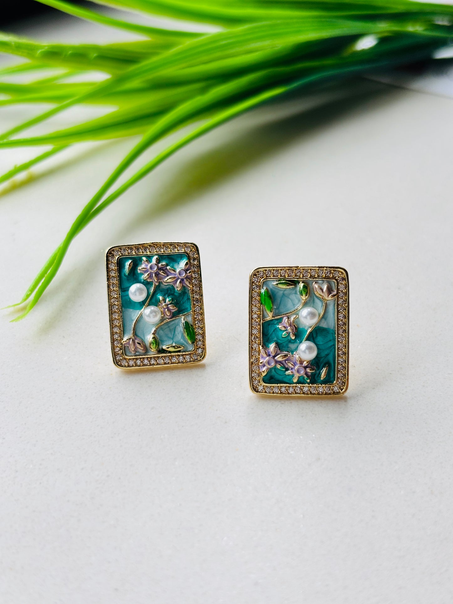 Vintage Blue Square Studs