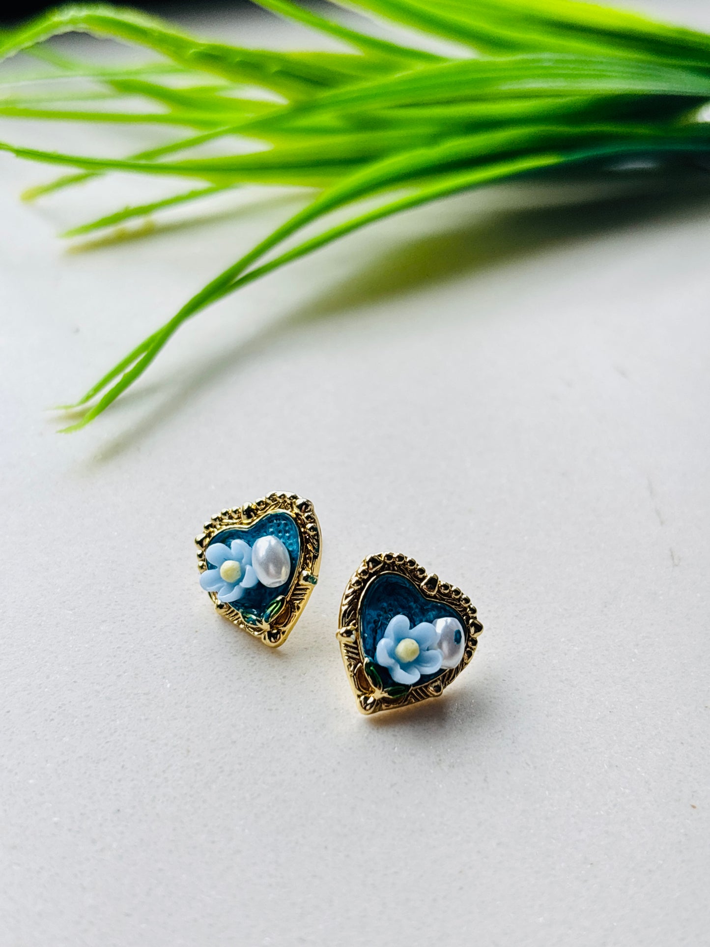 Vintage Blue Heart Studs