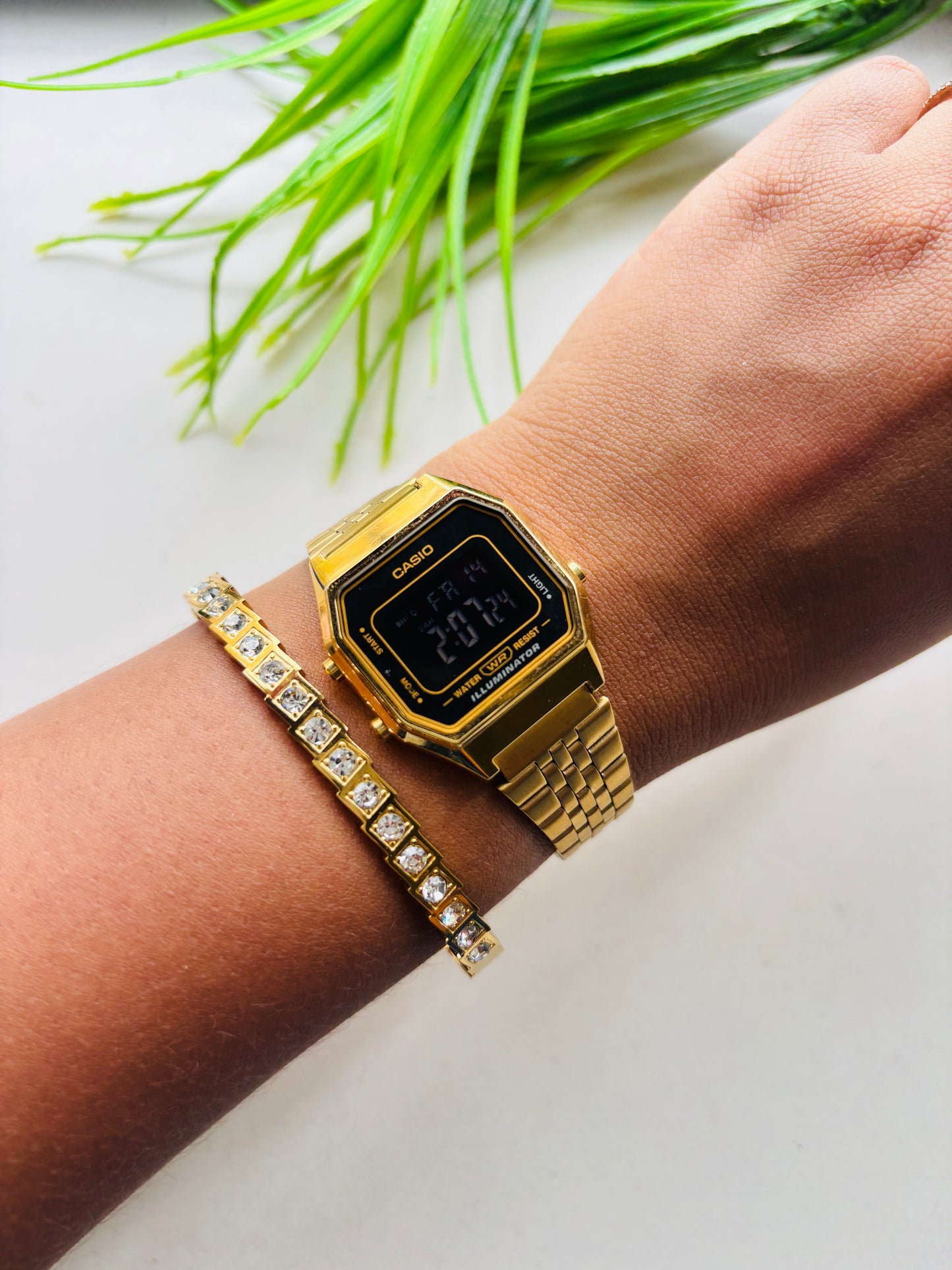 Elegant Gold-Toned Square Stone Bangle