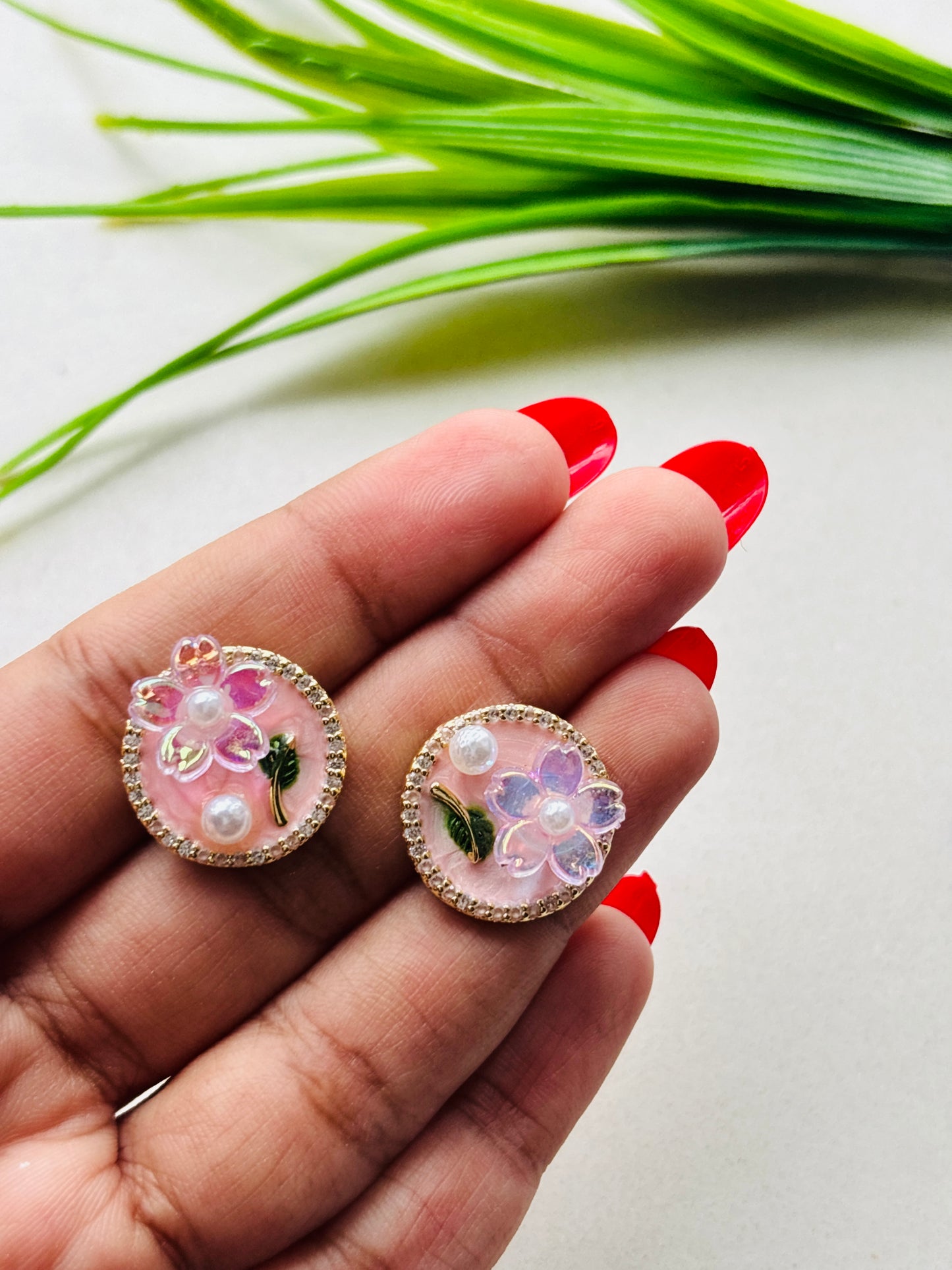 Vintage Peach Floral Studs