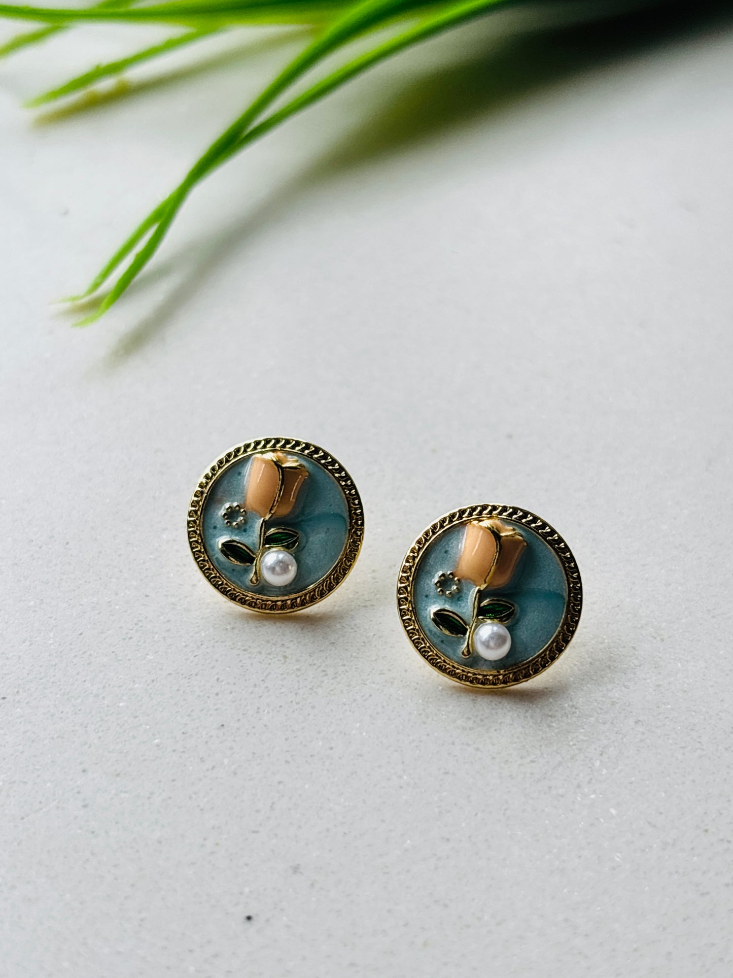 Vintage Blue Rose Studs