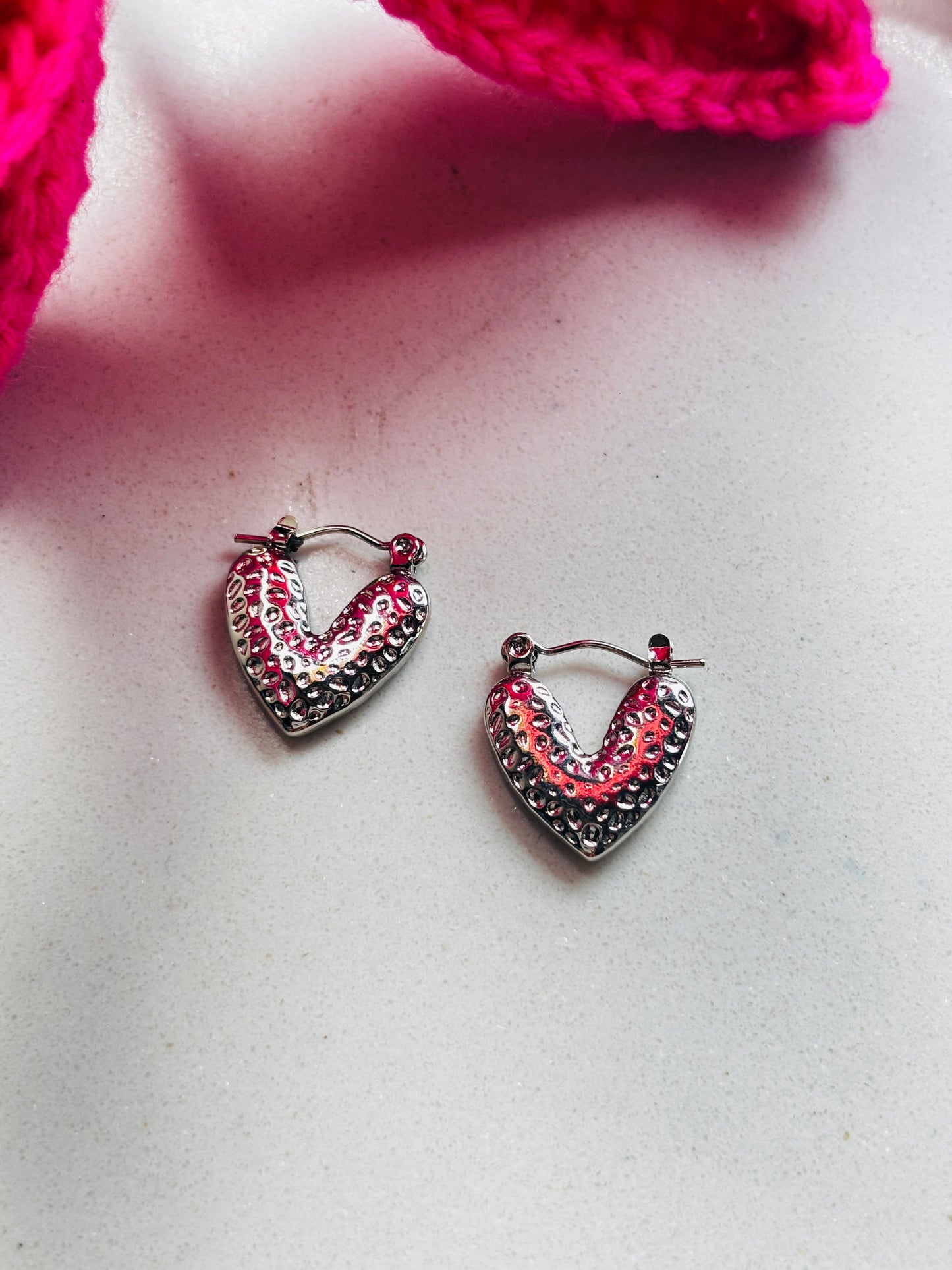 Puffed Heart Huggies - Silver