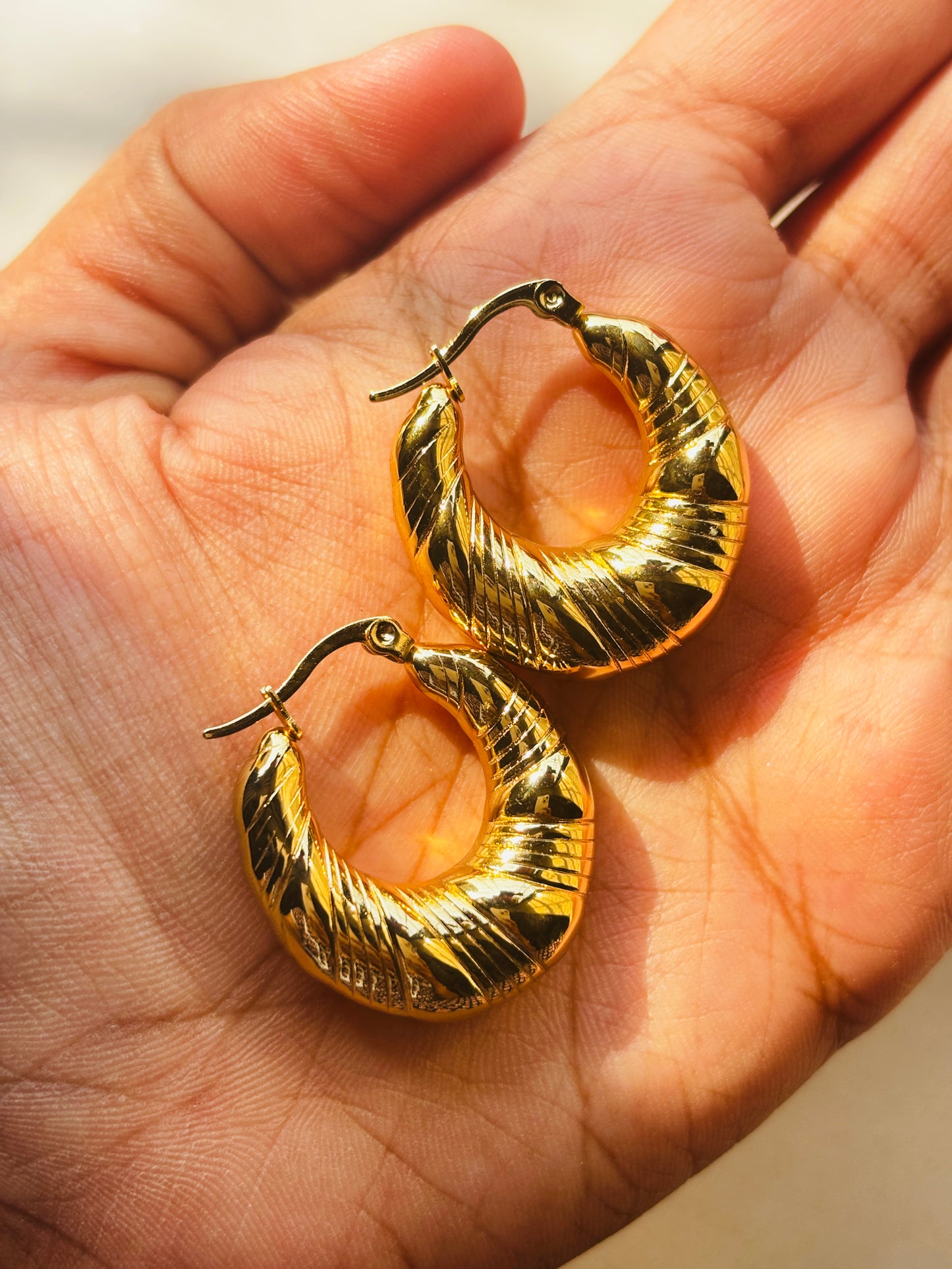 Gold Fluted Hoop Earrings