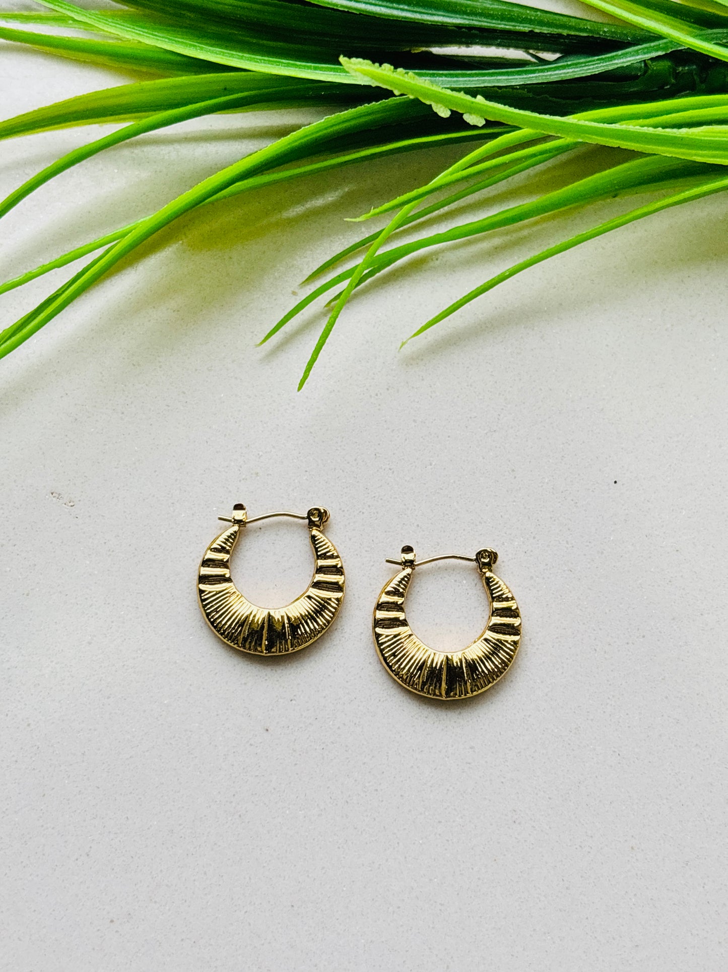 Sunburst Etched Mini Gold Hoop Earrings