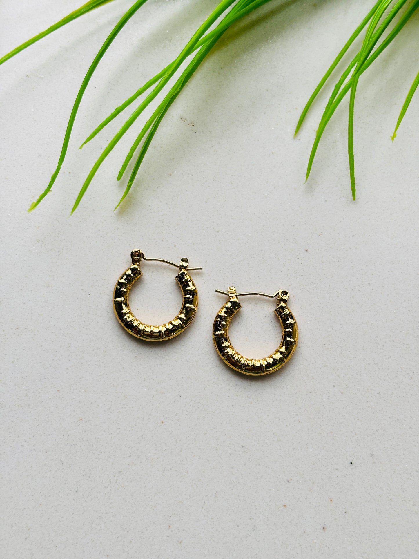 Glossy Crater-Finish Gold Hoop Earrings