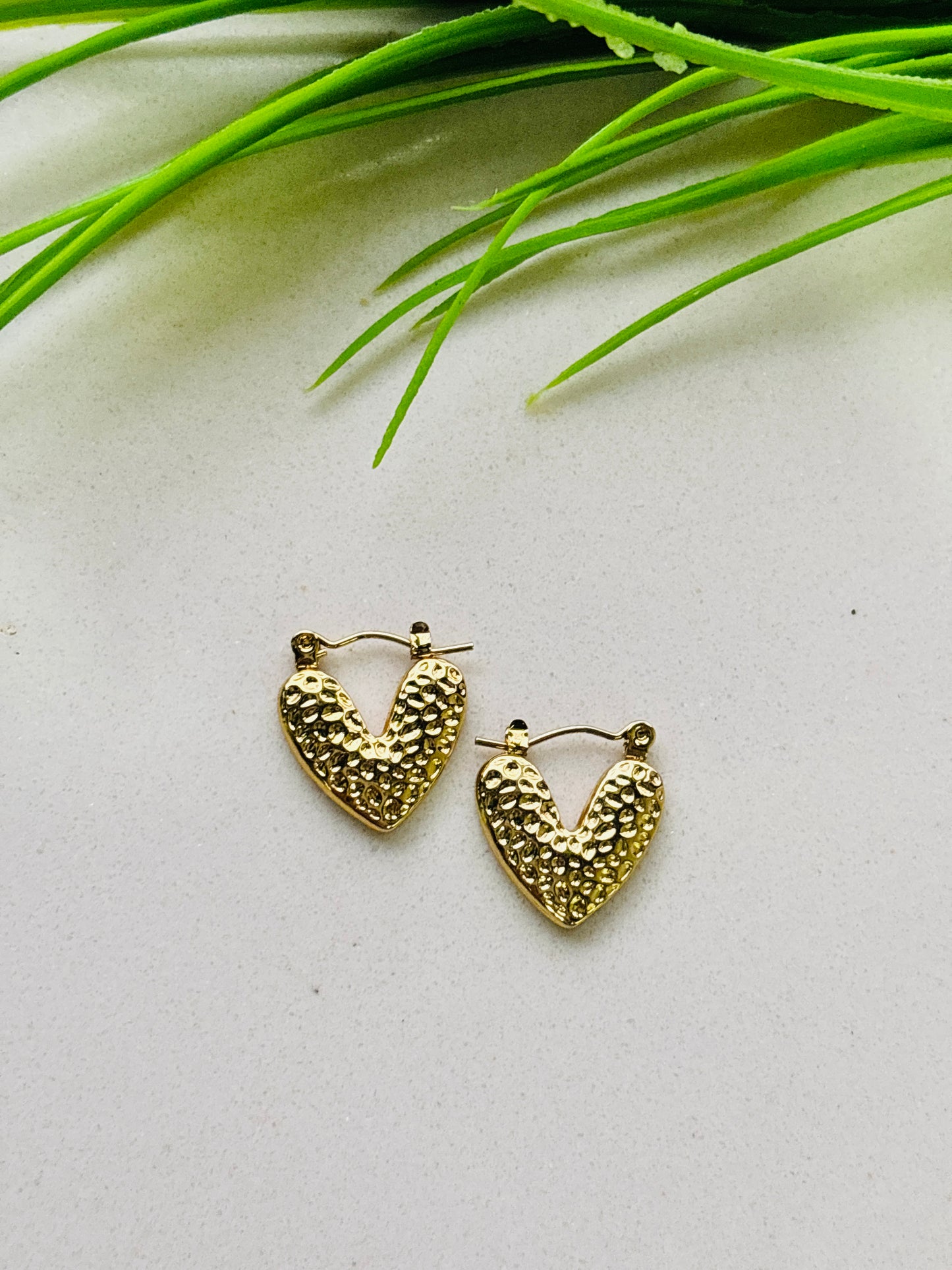 Hammered Heart Gold Hoop Earrings