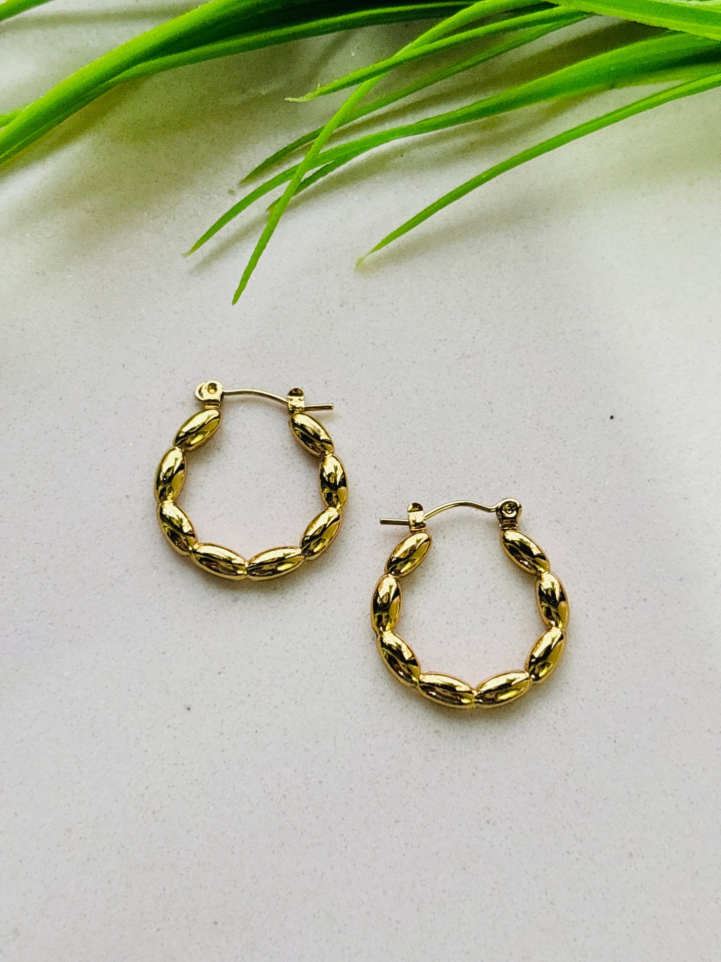 Beaded Link Gold Hoop Earrings