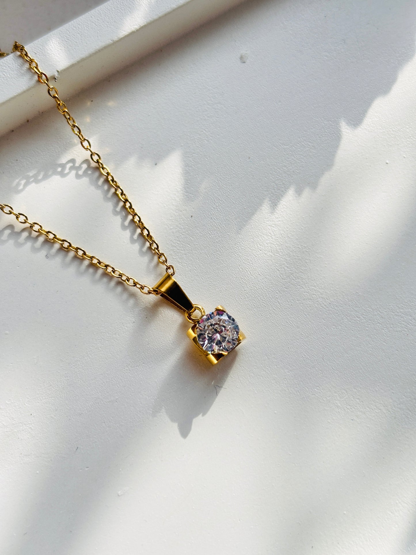 Crystal Square Pendant Necklace
