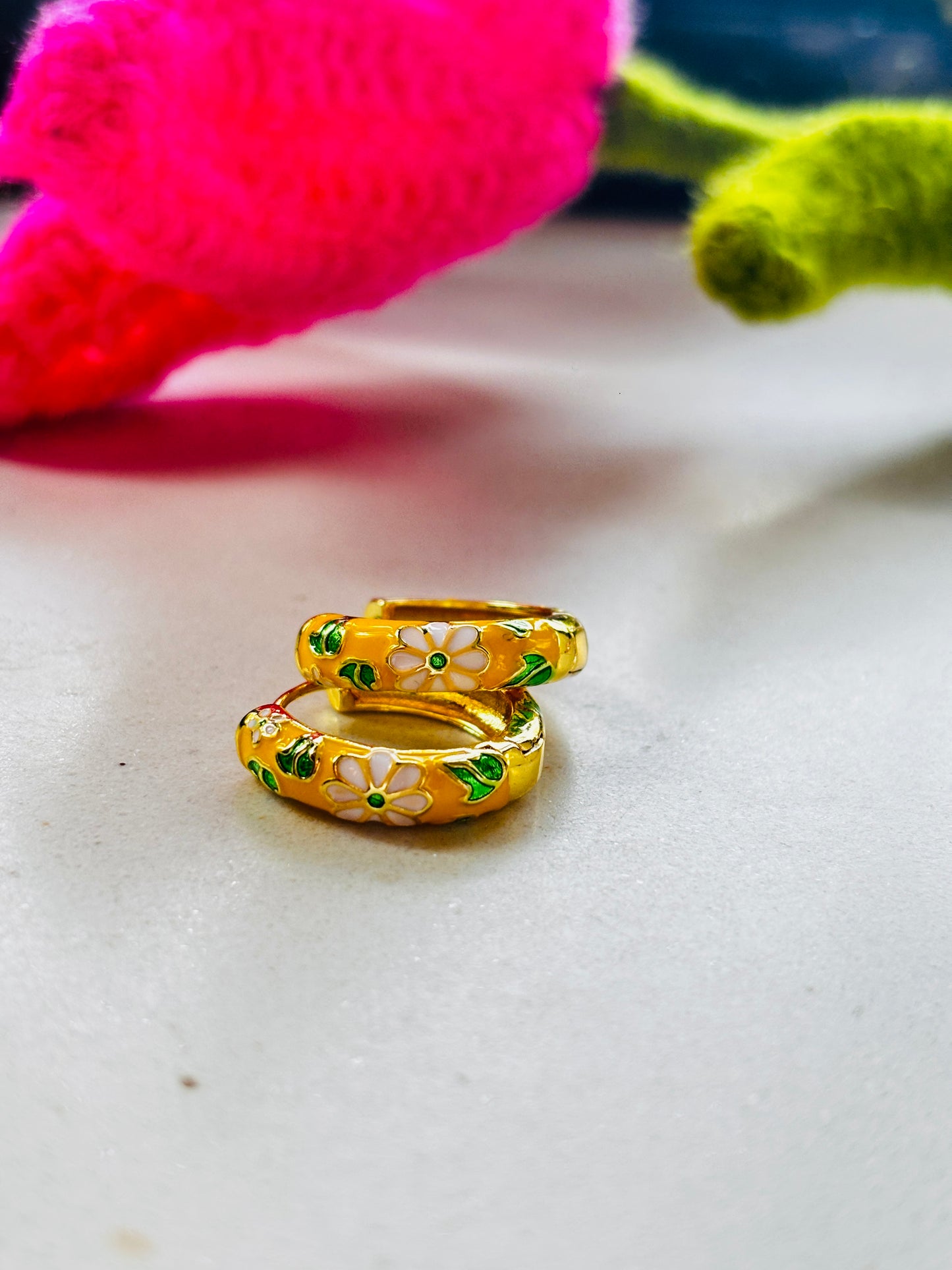 Yellow Flower Enamel Hoops