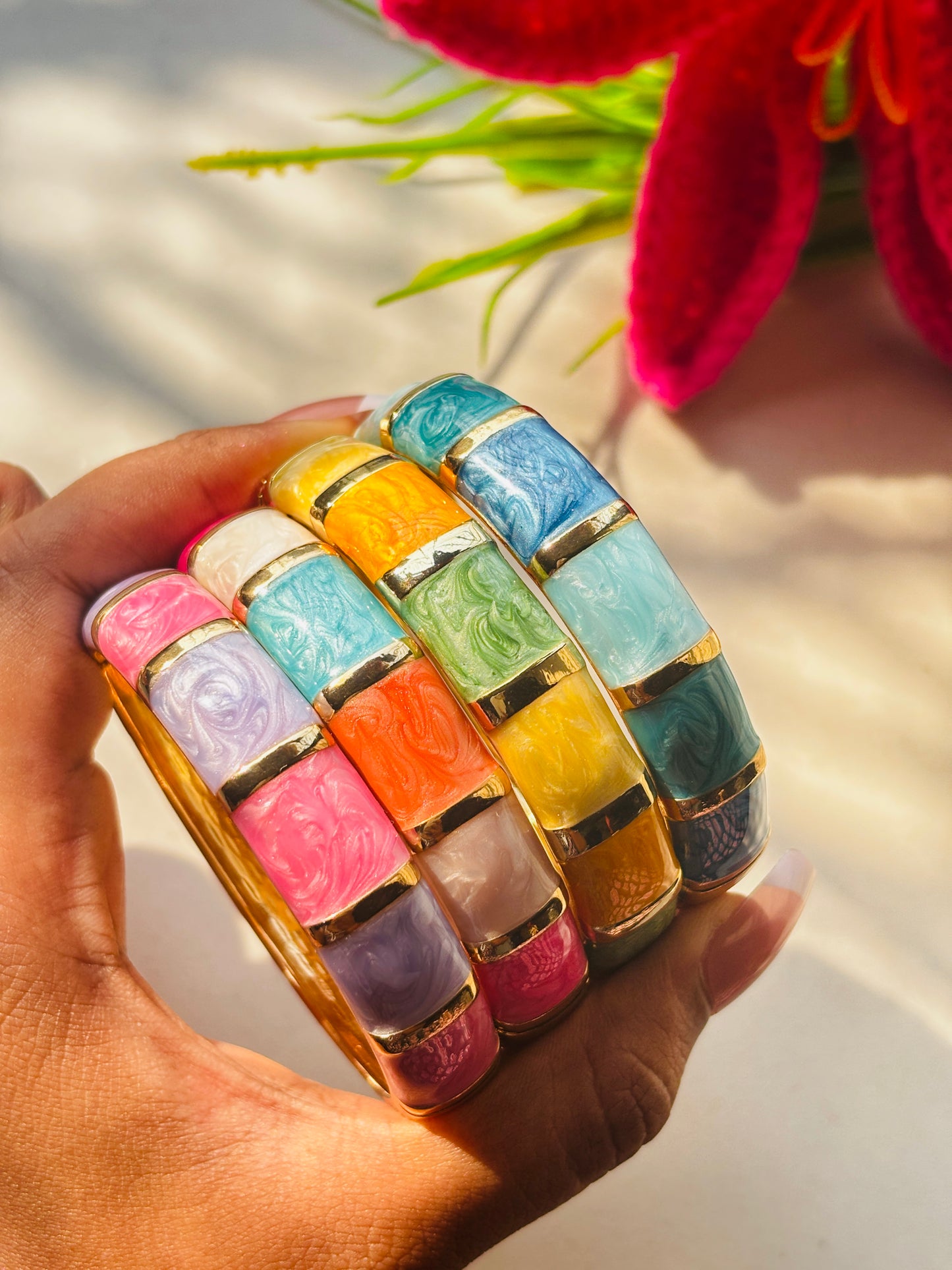 Segmented Multi-Color Enamel Bangle Bracelet