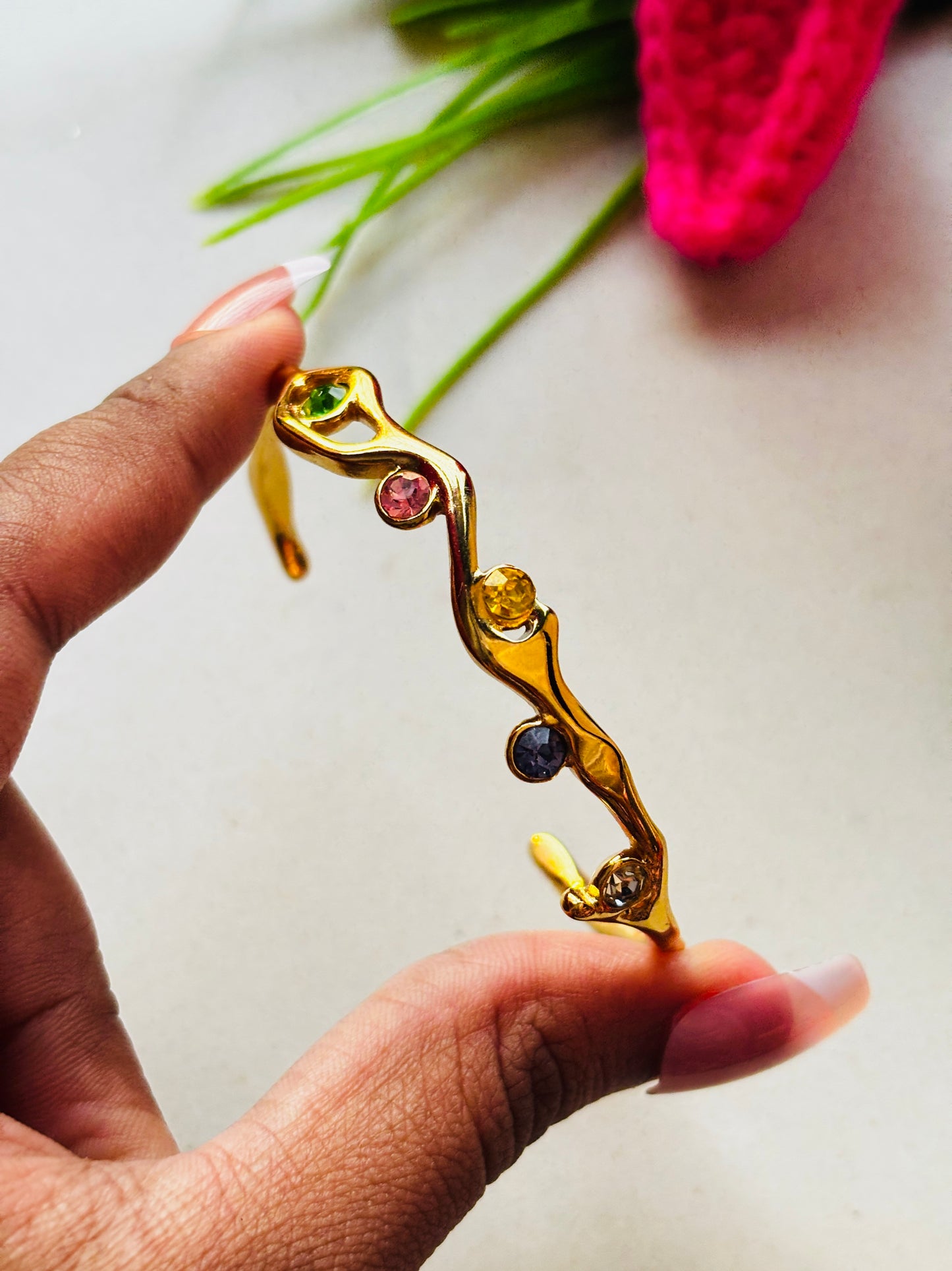 Gold-Toned with Multi Colored Gemstones Kada