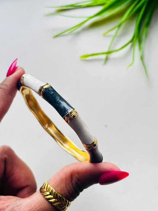 Black & White Enamel  Bamboo Kada