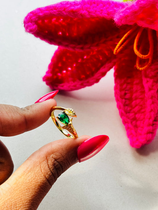 Dew Drop Emerald Leaf Ring