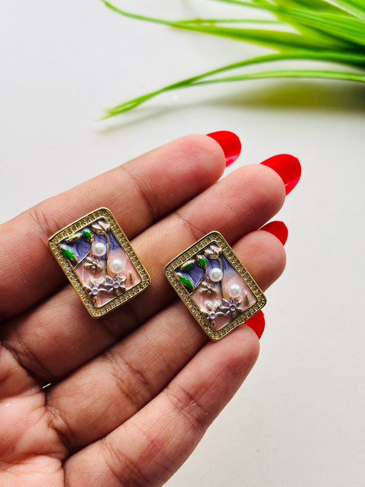 Vintage Purple Pink Square Studs