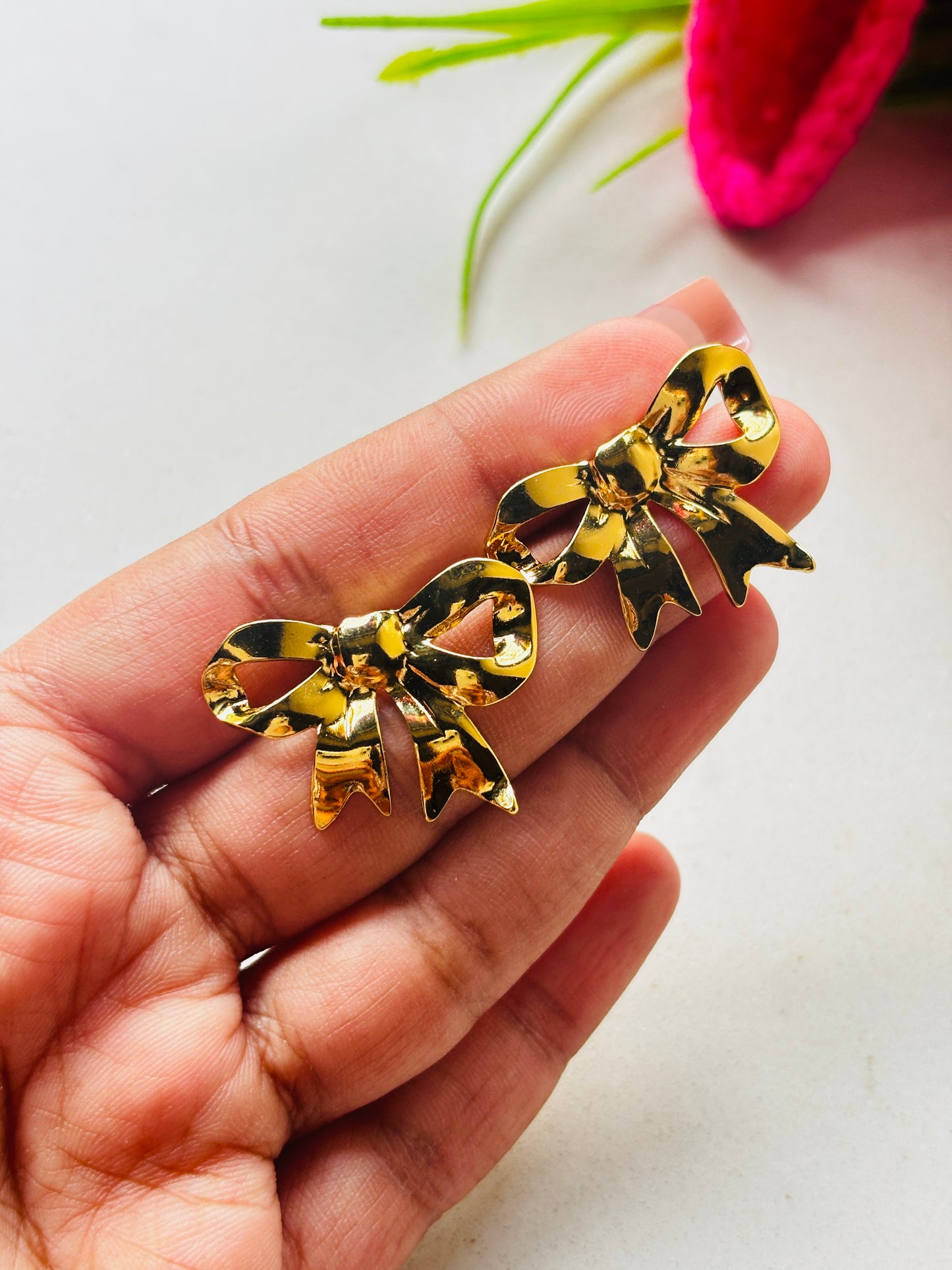 Gold Bow Stud Earrings