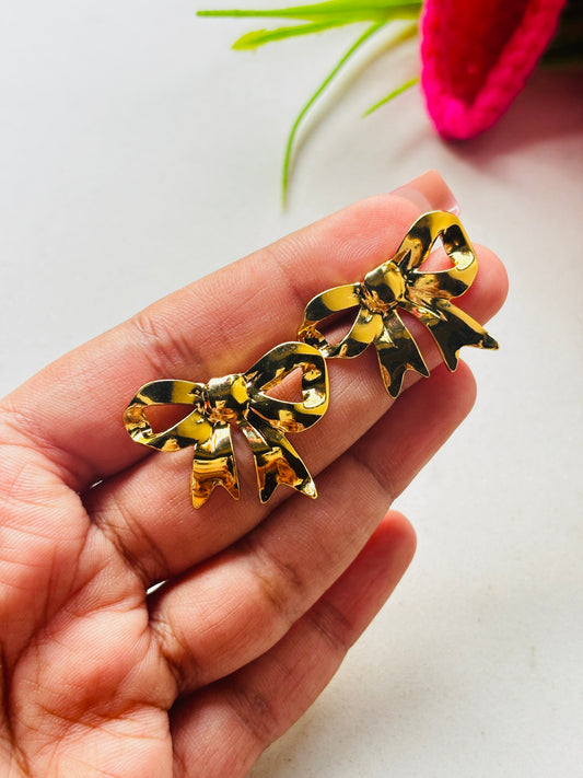 Gold Bow Stud Earrings