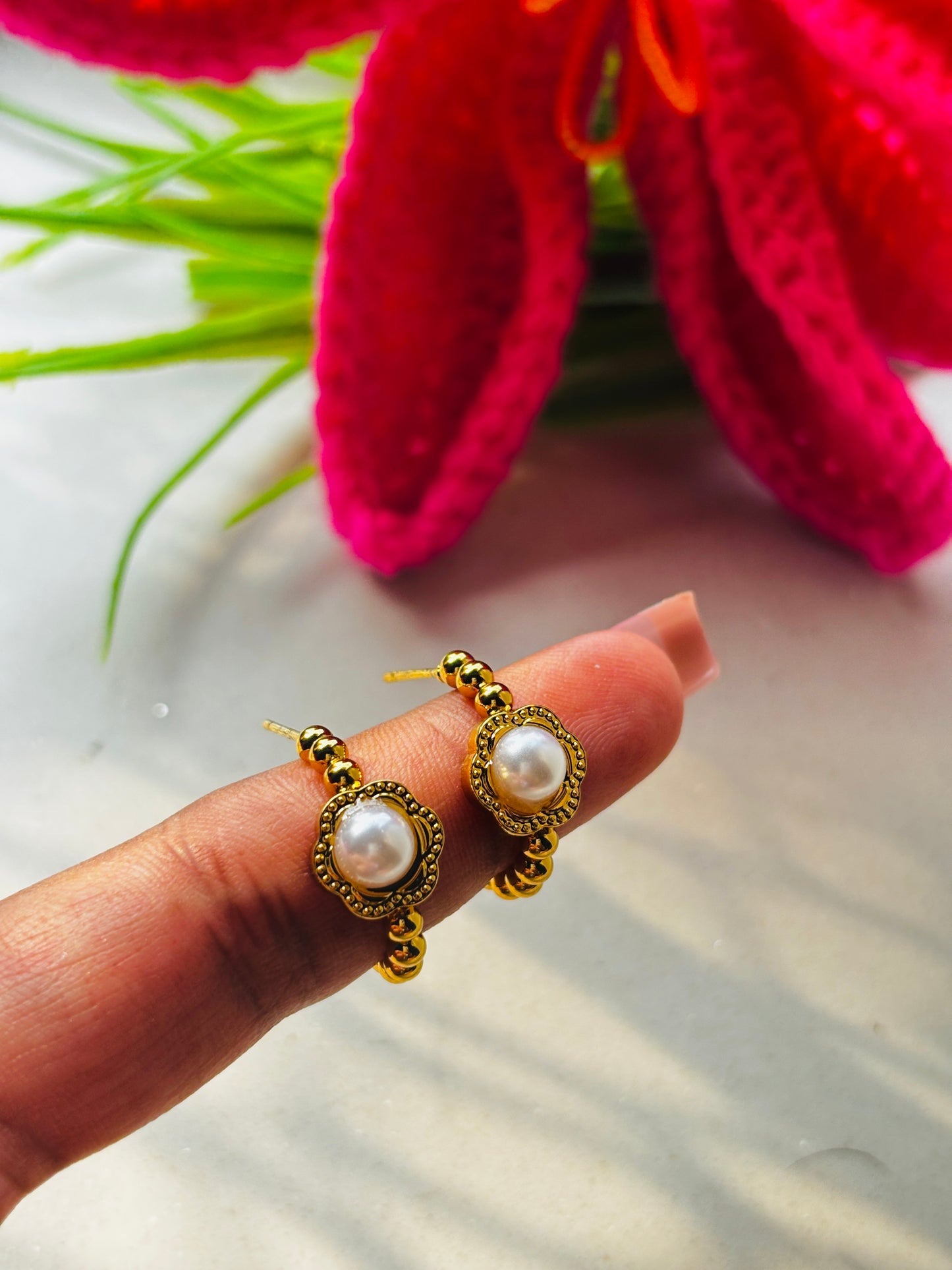 Filigree Pearl Hoop Earrings