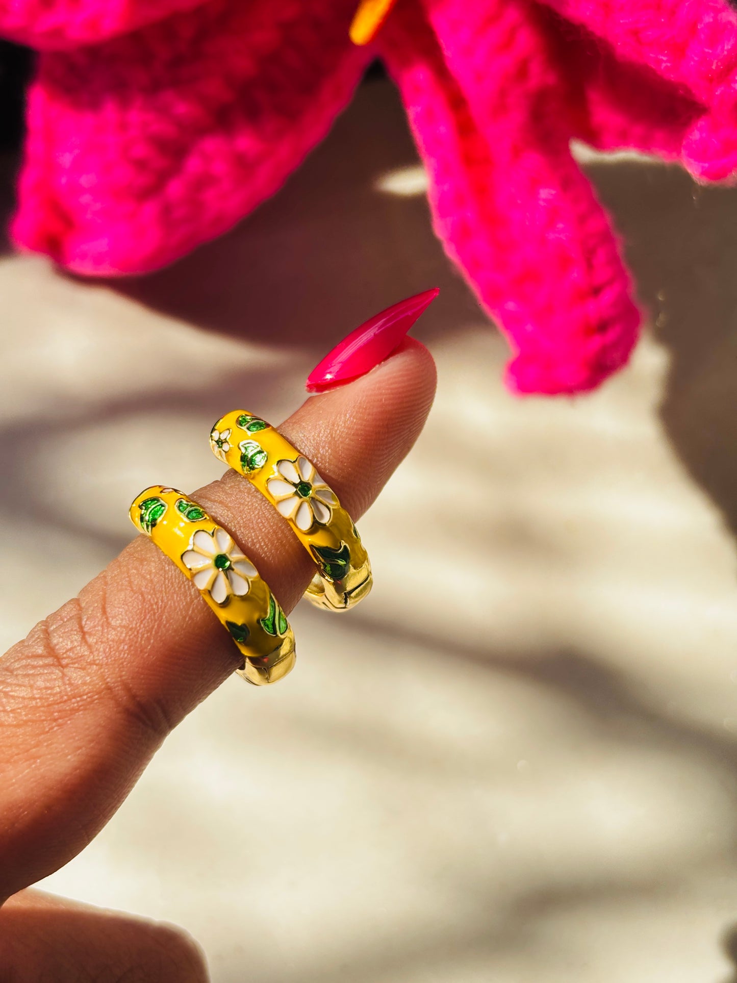 Yellow Flower Enamel Hoops