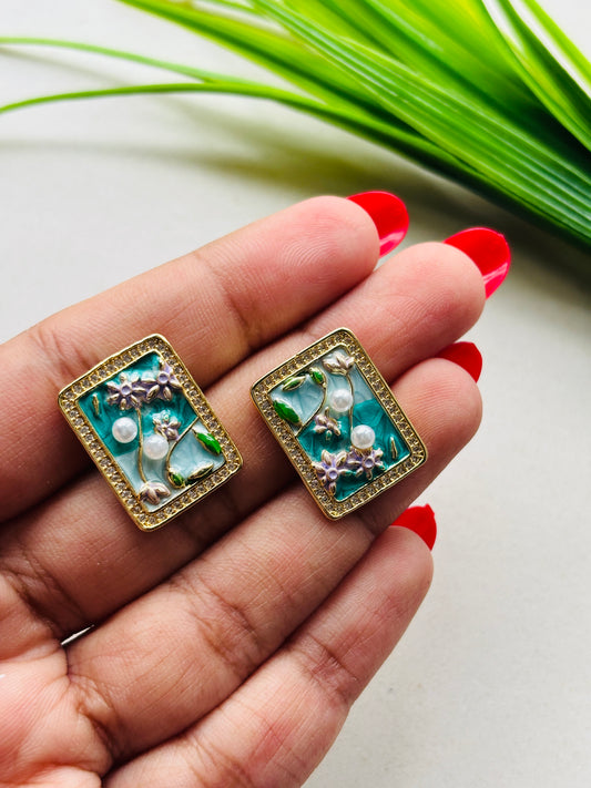 Vintage Blue Square Studs