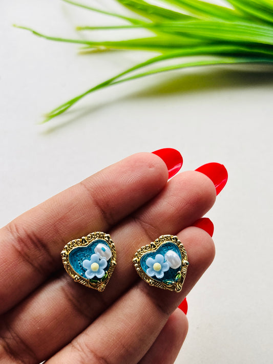 Vintage Blue Heart Studs