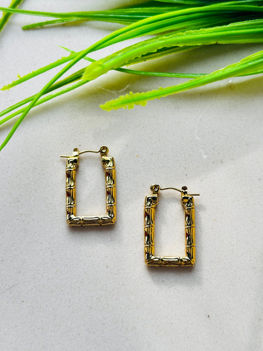 Rectangular Bamboo-Style Hoop Earrings