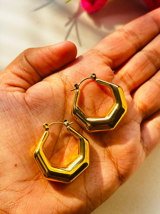 Chunky Hexagon Hoop Earrings