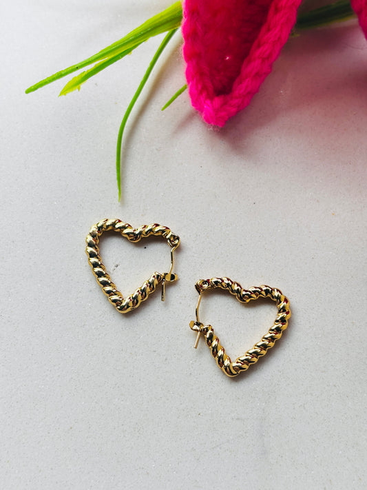 Twisted Rope Heart Hoop Earrings