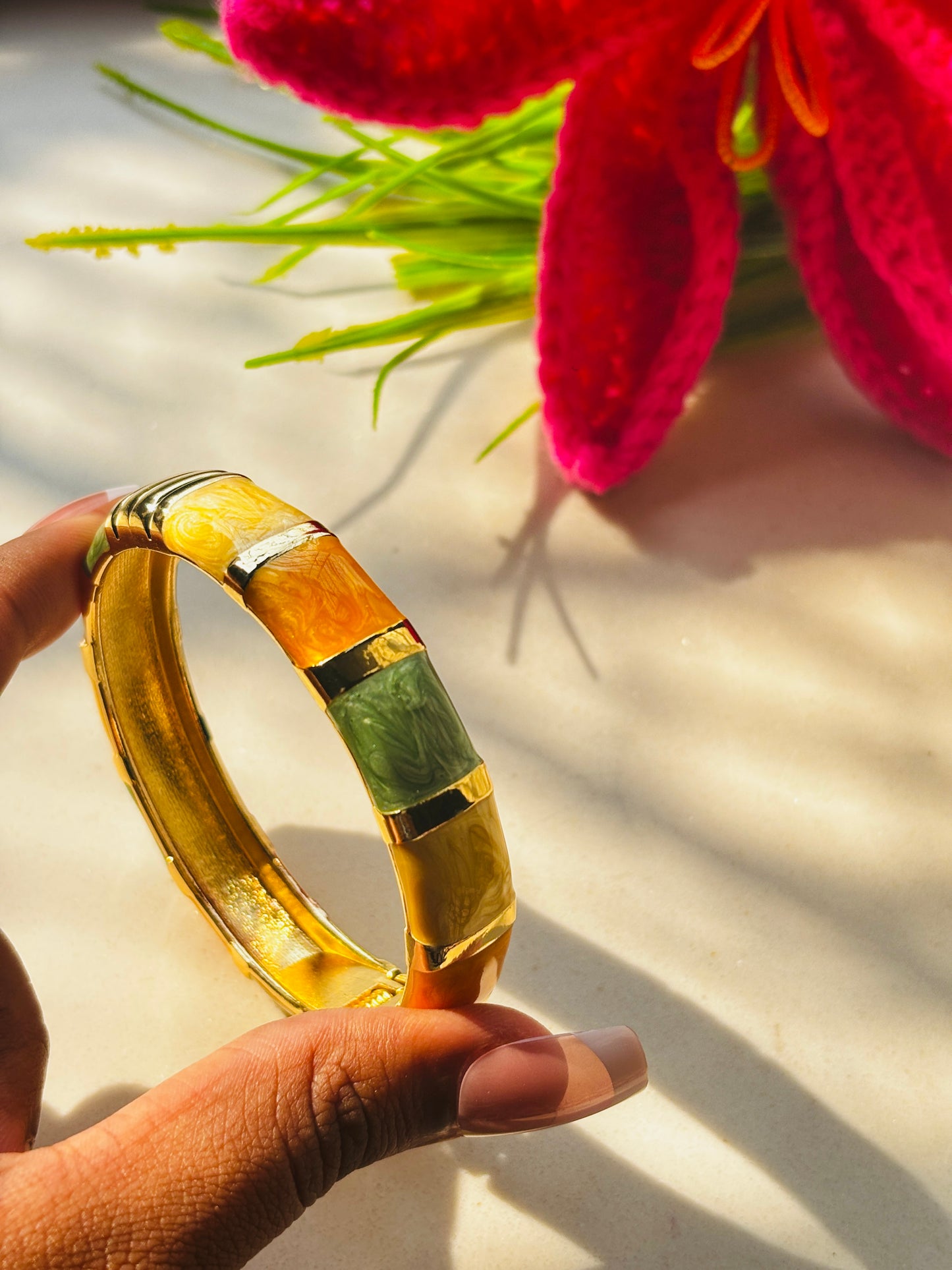 Segmented Multi-Color Enamel Bangle Bracelet