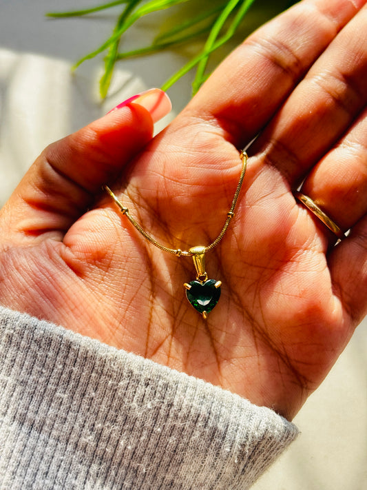 Green Heart Drop Necklace