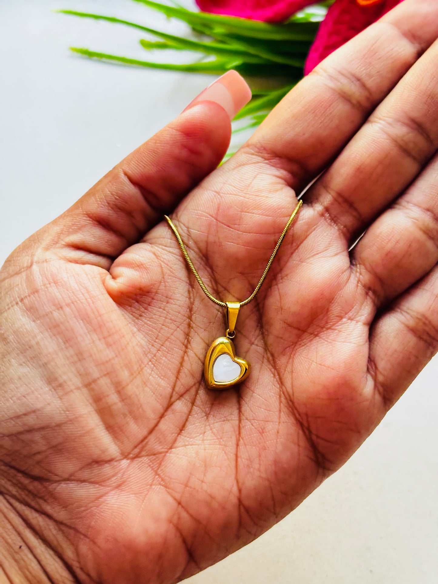 Gold Heart Pendant With White Enamel