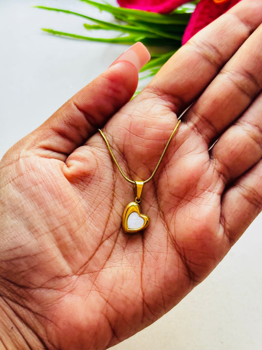 Gold Heart Pendant With White Enamel