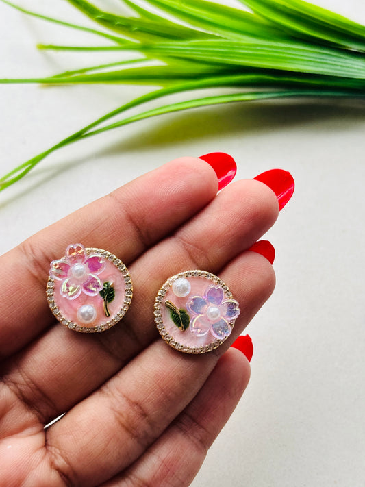 Vintage Peach Floral Studs