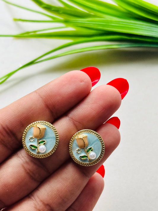 Vintage Blue Rose Studs