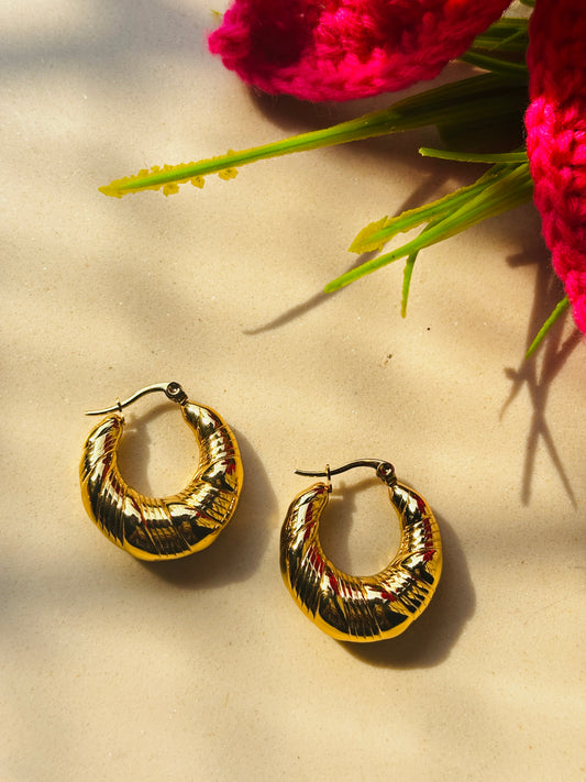 Gold Fluted Hoop Earrings