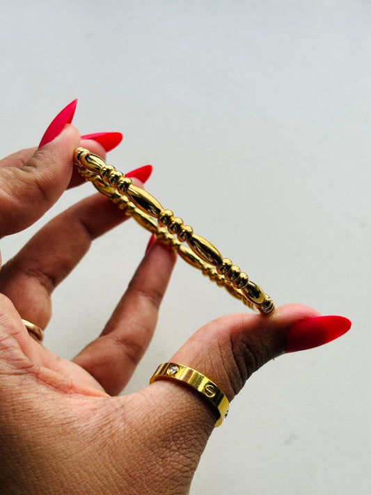 Gold-Toned Bead & Oval-Link Slip-On Bangle