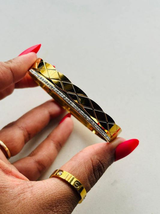 Textured Gold Bangle with Crystal Edge