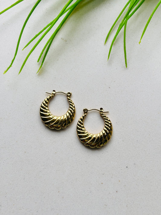 Swirl Carved Gold Hoop Earrings