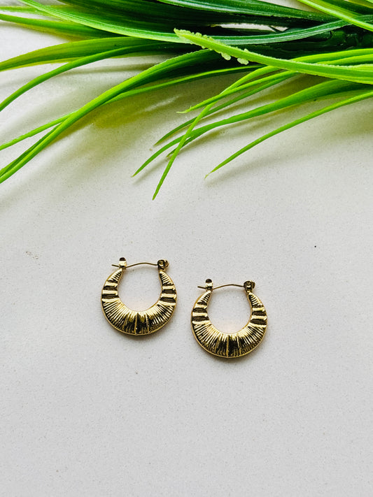 Sunburst Etched Mini Gold Hoop Earrings