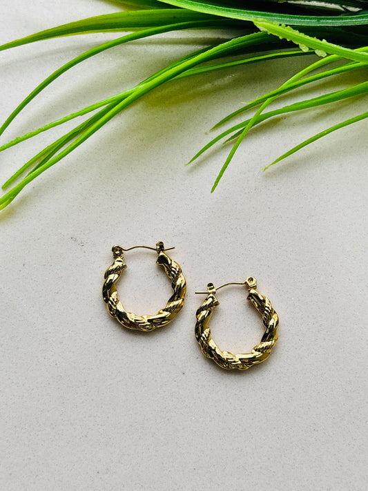 Textured Rope Twist Gold Hoop Earrings