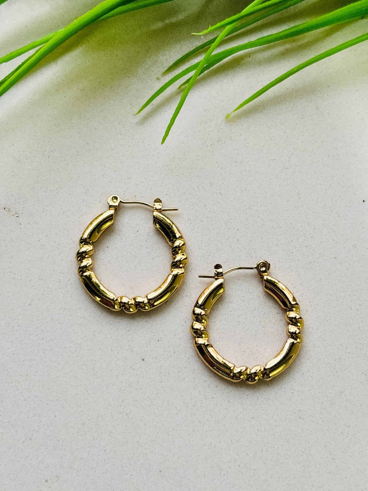 Glossy Segment-Style Gold Hoop Earrings