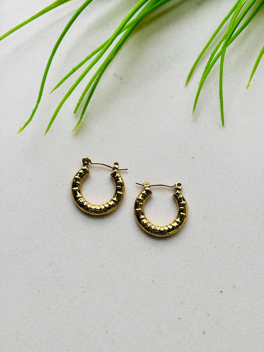 Glossy Crater-Finish Gold Hoop Earrings
