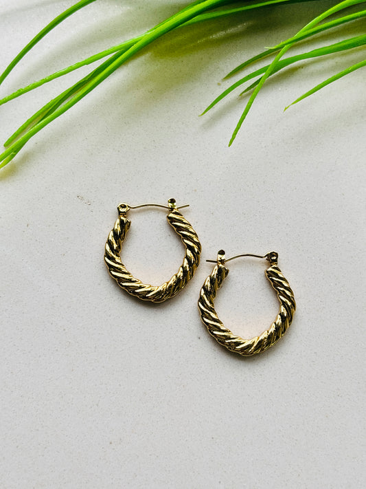 Twist-Texture Glossy Gold Hoop Earrings