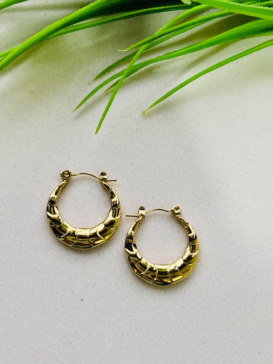 Embossed Crescent Gold Hoop Earrings