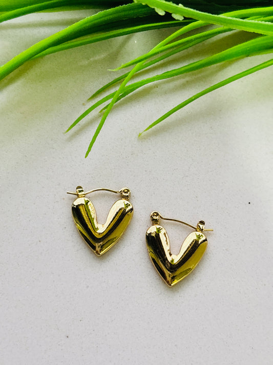 Glossy Puff Heart Gold Hoop Earrings