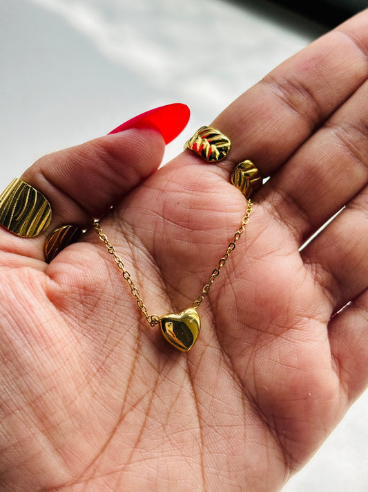 Golden Puff Heart Pendant Necklace