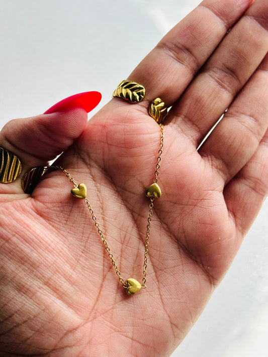 Triple Heart Charm Chain Necklace